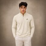 Men’s Quarter Zip Pullover – Cream - Image 3